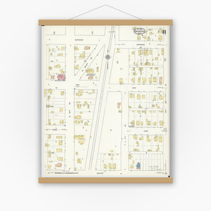 Old map wall art mockup — magnetic wood frame on white wall — Sanborn Fire Insurance Map from Brainerd, Crow Wing County, Minnesota (1913), Sheet #0011