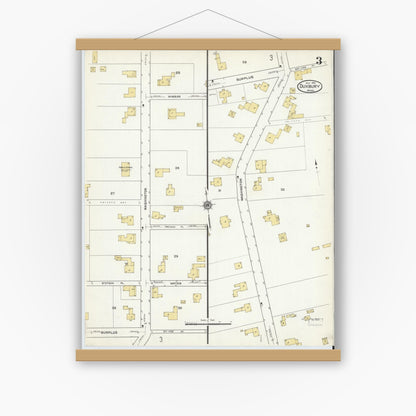 Old map wall art mockup — magnetic wood frame on white wall — Sanborn Fire Insurance Map from Duxbury, Plymouth County, Massachusetts (1915), Sheet #0003