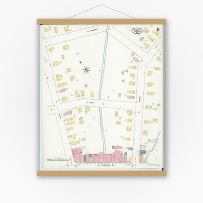 Old map wall art mockup — magnetic wood frame on white wall — Sanborn Fire Insurance Map from Vassar, Tuscola County, Michigan (1909), Sheet #0006