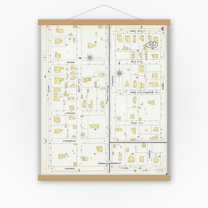 Old map wall art mockup — magnetic wood frame on white wall — Sanborn Fire Insurance Map from Ocala, Marion County, Florida (1901), Sheet #0004