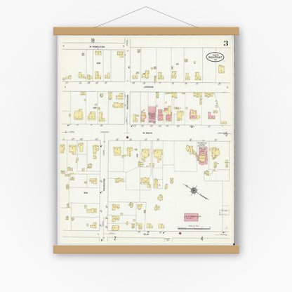 Old map wall art mockup — magnetic wood frame on white wall — Sanborn Fire Insurance Map from High Point, Guilford County, North Carolina (1911), Sheet #0003