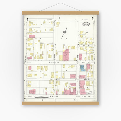 Old map wall art mockup — magnetic wood frame on white wall — Sanborn Fire Insurance Map from Franklin, Independent Cities, Virginia (1923), Sheet #0005