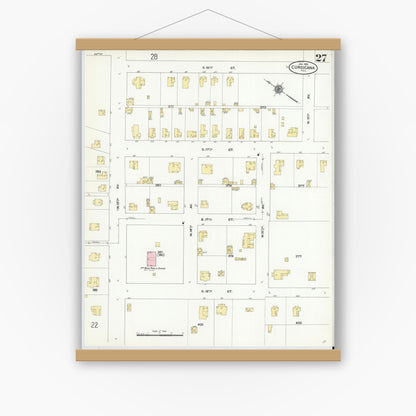 Old map wall art mockup — magnetic wood frame on white wall — Sanborn Fire Insurance Map from Corsicana, Navarro County, Texas (1910), Sheet #0027