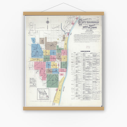Old map wall art mockup — magnetic wood frame on white wall — Sanborn Fire Insurance Map from Cape Girardeau, Cape Girardeau County, Missouri (1915) - Complete Map Set