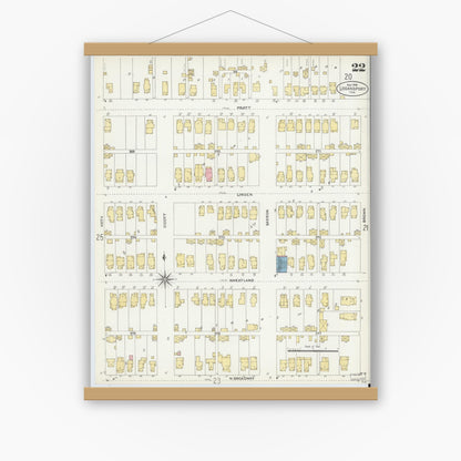 Old map wall art mockup — magnetic wood frame on white wall — Sanborn Fire Insurance Map from Logansport, Cass County, Indiana (1906), Sheet #0022