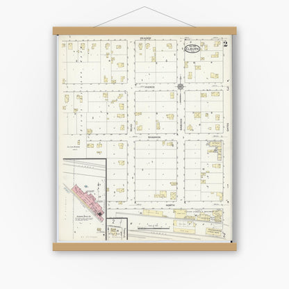 Old map wall art mockup — magnetic wood frame on white wall — Sanborn Fire Insurance Map from Elburn, Kane County, Illinois (1914), Sheet #0002