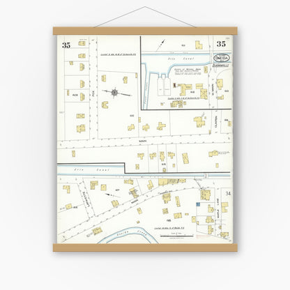 Old map wall art mockup — magnetic wood frame on white wall — Sanborn Fire Insurance Map from Oneida, Madison County, New York (1923), Sheet #0035