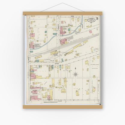 Old map wall art mockup — magnetic wood frame on white wall — Sanborn Fire Insurance Map from Paris, Edgar County, Illinois (1895), Sheet #0005