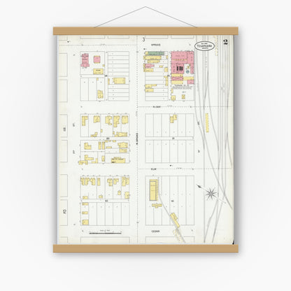 Old map wall art mockup — magnetic wood frame on white wall — Sanborn Fire Insurance Map from Texarkana, Bowie County, Texas (1900), Sheet #0002