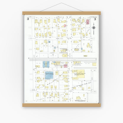 Old map wall art mockup — magnetic wood frame on white wall — Sanborn Fire Insurance Map from Saint Paris, Champaign County, Ohio (1948), Sheet #0003