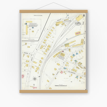 Old map wall art mockup — magnetic wood frame on white wall — Sanborn Fire Insurance Map from Newton, Sussex County, New Jersey (1903), Sheet #0008