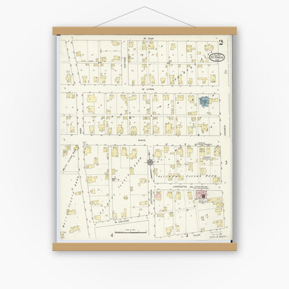Old map wall art mockup — magnetic wood frame on white wall — Sanborn Fire Insurance Map from Saint Paris, Champaign County, Ohio (1914), Sheet #0002