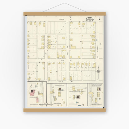 Old map wall art mockup — magnetic wood frame on white wall — Sanborn Fire Insurance Map from Byesville, Guernsey County, Ohio (1913), Sheet #0007