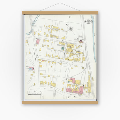 Old map wall art mockup — magnetic wood frame on white wall — Sanborn Fire Insurance Map from Wellsville, Columbiana County, Ohio (1903), Sheet #0003