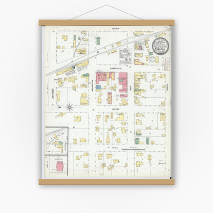 Old map wall art mockup — magnetic wood frame on white wall — Sanborn Fire Insurance Map from Brandon, Fond du Lac County, Wisconsin (1900), Sheet #0001