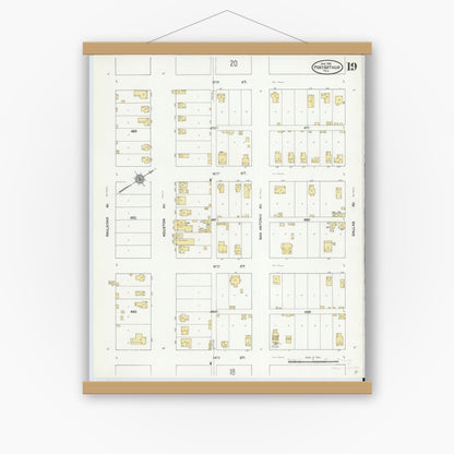 Old map wall art mockup — magnetic wood frame on white wall — Sanborn Fire Insurance Map from Port Arthur, Jefferson County, Texas (1910), Sheet #0019