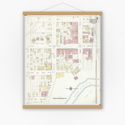 Old map wall art mockup — magnetic wood frame on white wall — Sanborn Fire Insurance Map from Moorhead, Clay County, Minnesota (1914), Sheet #0003