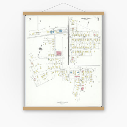 Old map wall art mockup — magnetic wood frame on white wall — Sanborn Fire Insurance Map from Mount Sterling, Madison County, Ohio (1940), Sheet #0003