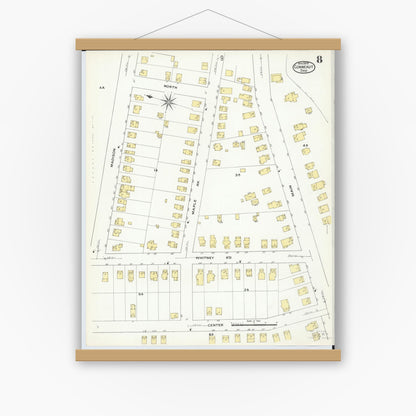 Old map wall art mockup — magnetic wood frame on white wall — Sanborn Fire Insurance Map from Conneaut, Ashtabula County, Ohio (1909), Sheet #0008