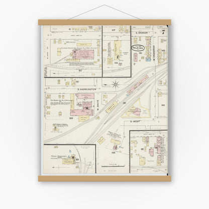 Old map wall art mockup — magnetic wood frame on white wall — Sanborn Fire Insurance Map from Raleigh, Wake County, North Carolina (1888), Sheet #0007