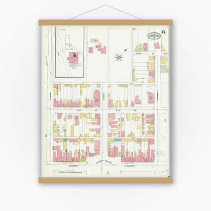 Old map wall art mockup — magnetic wood frame on white wall — Sanborn Fire Insurance Map from Lewistown, Mifflin County, Pennsylvania (1904), Sheet #0006