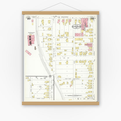 Old map wall art mockup — magnetic wood frame on white wall — Sanborn Fire Insurance Map from New Philadelphia, Tuscarawas County, Ohio (1926), Sheet #0010