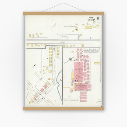 Old map wall art mockup — magnetic wood frame on white wall — Sanborn Fire Insurance Map from Patton, Cambria County, Pennsylvania (1910), Sheet #0008
