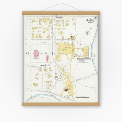 Old map wall art mockup — magnetic wood frame on white wall — Sanborn Fire Insurance Map from Beaumont, Jefferson County, Texas (1899), Sheet #0010