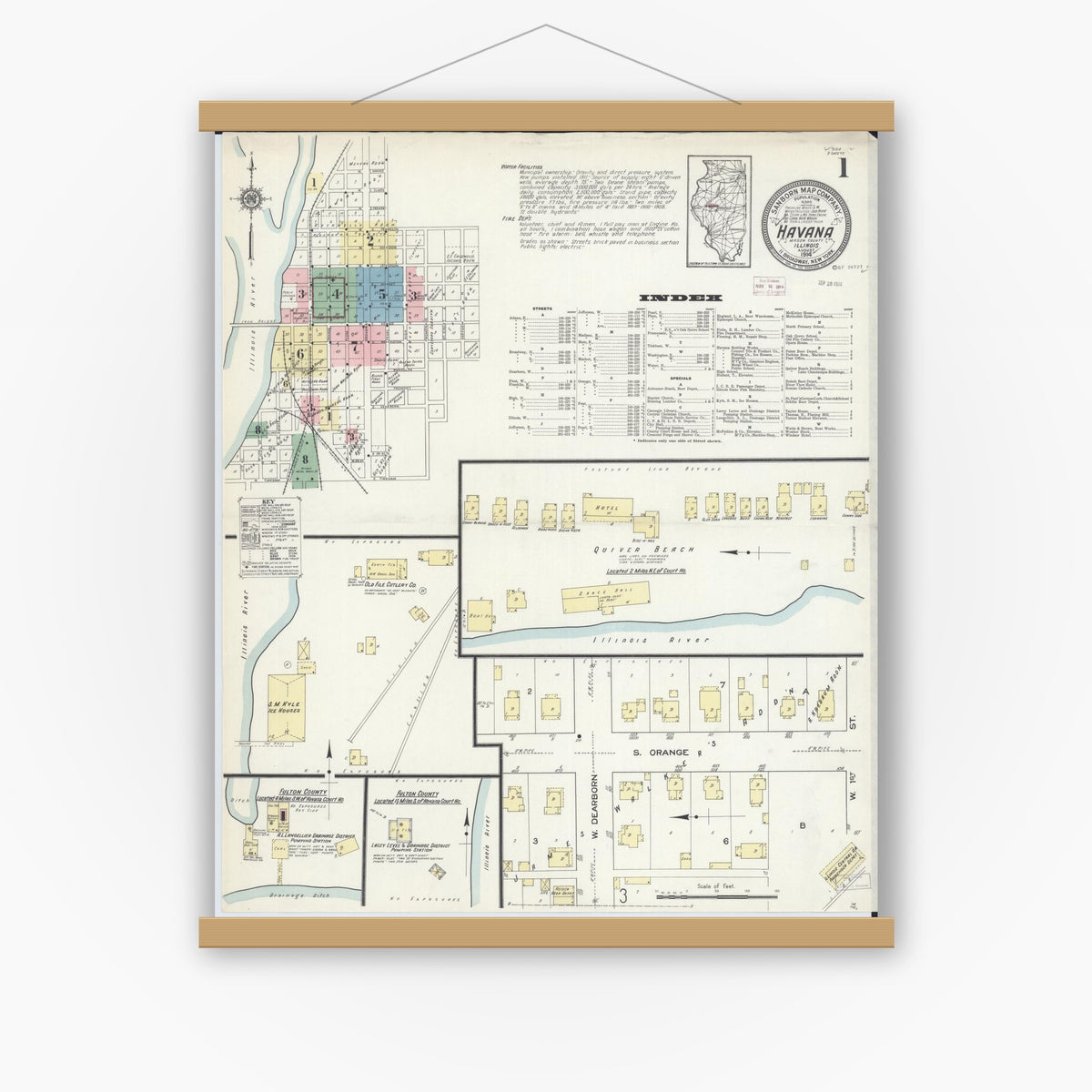 Old map wall art mockup — magnetic wood frame on white wall — Sanborn Fire Insurance Map from Havana, Mason County, Illinois (1914), Sheet #0001