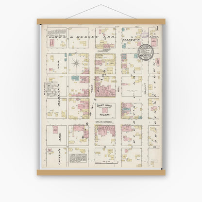 Old map wall art mockup — magnetic wood frame on white wall — Sanborn Fire Insurance Map from Winchester, Scott County, Illinois (1885) - Complete Map Set
