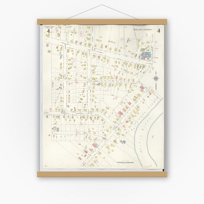 Old map wall art mockup — magnetic wood frame on white wall — Sanborn Fire Insurance Map from Dundee, Monroe County, Michigan (1949), Sheet #0004