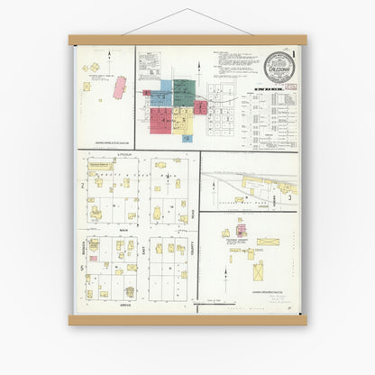 Old map wall art mockup — magnetic wood frame on white wall — Sanborn Fire Insurance Map from Caledonia, Houston County, Minnesota (1909) - Complete Map Set