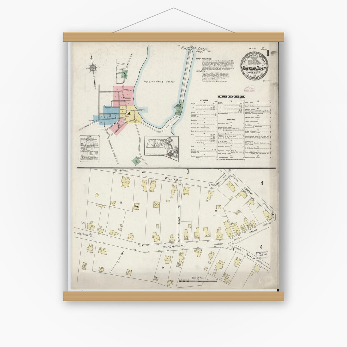 Old map wall art mockup — magnetic wood frame on white wall — Sanborn Fire Insurance Map from Vineyard Haven, Dukes County, Massachusetts (1914) - Complete Map Set