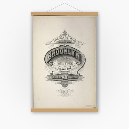 Old map wall art mockup — magnetic wood frame on white wall — Sanborn Fire Insurance Map from Brooklyn, Kings County, New York (1908), Sheet #0001