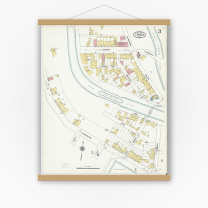 Old map wall art mockup — magnetic wood frame on white wall — Sanborn Fire Insurance Map from Cohoes, Albany County, New York (1910), Sheet #0003