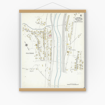 Old map wall art mockup — magnetic wood frame on white wall — Sanborn Fire Insurance Map from South Fork, Cambria County, Pennsylvania (1916), Sheet #0006
