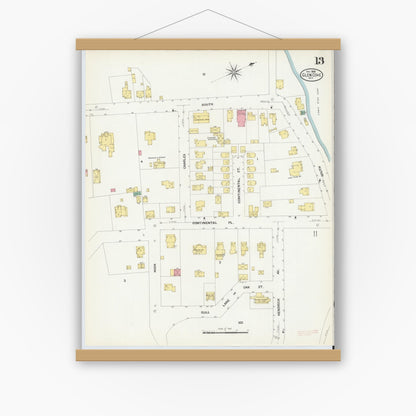Old map wall art mockup — magnetic wood frame on white wall — Sanborn Fire Insurance Map from Glen Cove, Nassau County, New York (1908), Sheet #0013