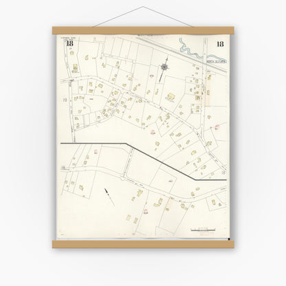 Old map wall art mockup — magnetic wood frame on white wall — Sanborn Fire Insurance Map from Scituate, Plymouth County, Massachusetts (1944), Sheet #0018
