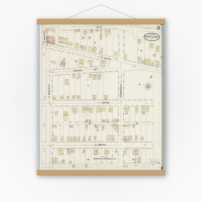 Old map wall art mockup — magnetic wood frame on white wall — Sanborn Fire Insurance Map from Nanticoke, Luzerne County, Pennsylvania (1888), Sheet #0003