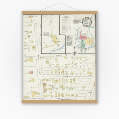 Old map wall art mockup — magnetic wood frame on white wall — Sanborn Fire Insurance Map from Cumberland, Barron County, Wisconsin (1899) - Complete Map Set