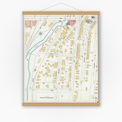 Old map wall art mockup — magnetic wood frame on white wall — Sanborn Fire Insurance Map from Bradford, McKean County, Pennsylvania (1899), Sheet #0010