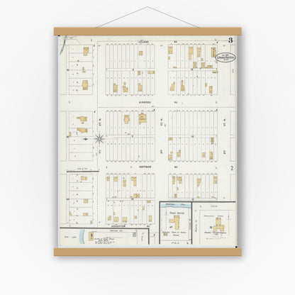 Old map wall art mockup — magnetic wood frame on white wall — Sanborn Fire Insurance Map from Grand Rapids, Itasca County, Minnesota (1897), Sheet #0003