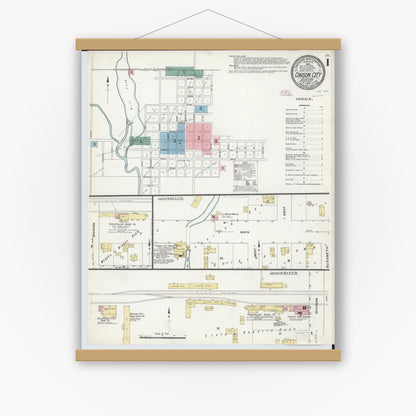 Old map wall art mockup — magnetic wood frame on white wall — Sanborn Fire Insurance Map from Carson City, Montcalm County, Michigan (1910) - Complete Map Set