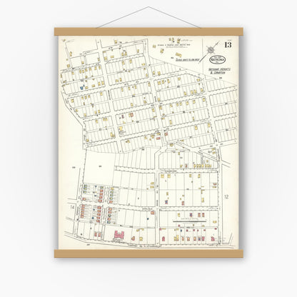 Old map wall art mockup — magnetic wood frame on white wall — Sanborn Fire Insurance Map from Natrona, Allegheny County, Pennsylvania (1921), Sheet #0013