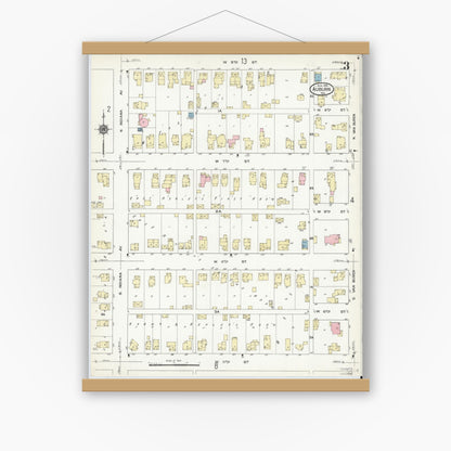 Old map wall art mockup — magnetic wood frame on white wall — Sanborn Fire Insurance Map from Auburn, De Kalb County, Indiana (1914), Sheet #0003