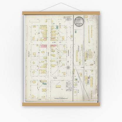 Old map wall art mockup — magnetic wood frame on white wall — Sanborn Fire Insurance Map from Arthur, Moultrie And Douglas Counties, Illinois (1893), Sheet #0001