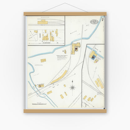 Old map wall art mockup — magnetic wood frame on white wall — Sanborn Fire Insurance Map from Munising, Alger County, Michigan (1906), Sheet #0007