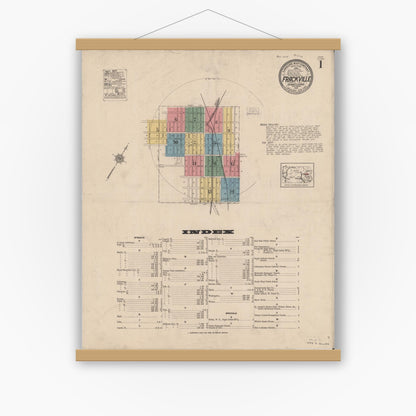 Old map wall art mockup — magnetic wood frame on white wall — Sanborn Fire Insurance Map from Frackville, Schuylkill County, Pennsylvania (1921) - Complete Map Set
