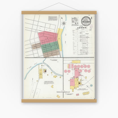 Old map wall art mockup — magnetic wood frame on white wall — Sanborn Fire Insurance Map from White Haven, Luzerne County, Pennsylvania (1903), Sheet #0001