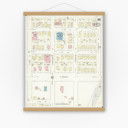 Old map wall art mockup — magnetic wood frame on white wall — Sanborn Fire Insurance Map from Sedalia, Pettis County, Missouri (1914), Sheet #0018